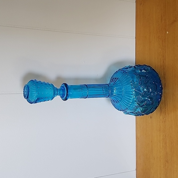 Rare Zodiac Turquoise Decanter Genie Bottle Italy With Star Stopper 13.5" - Picture 10 of 11